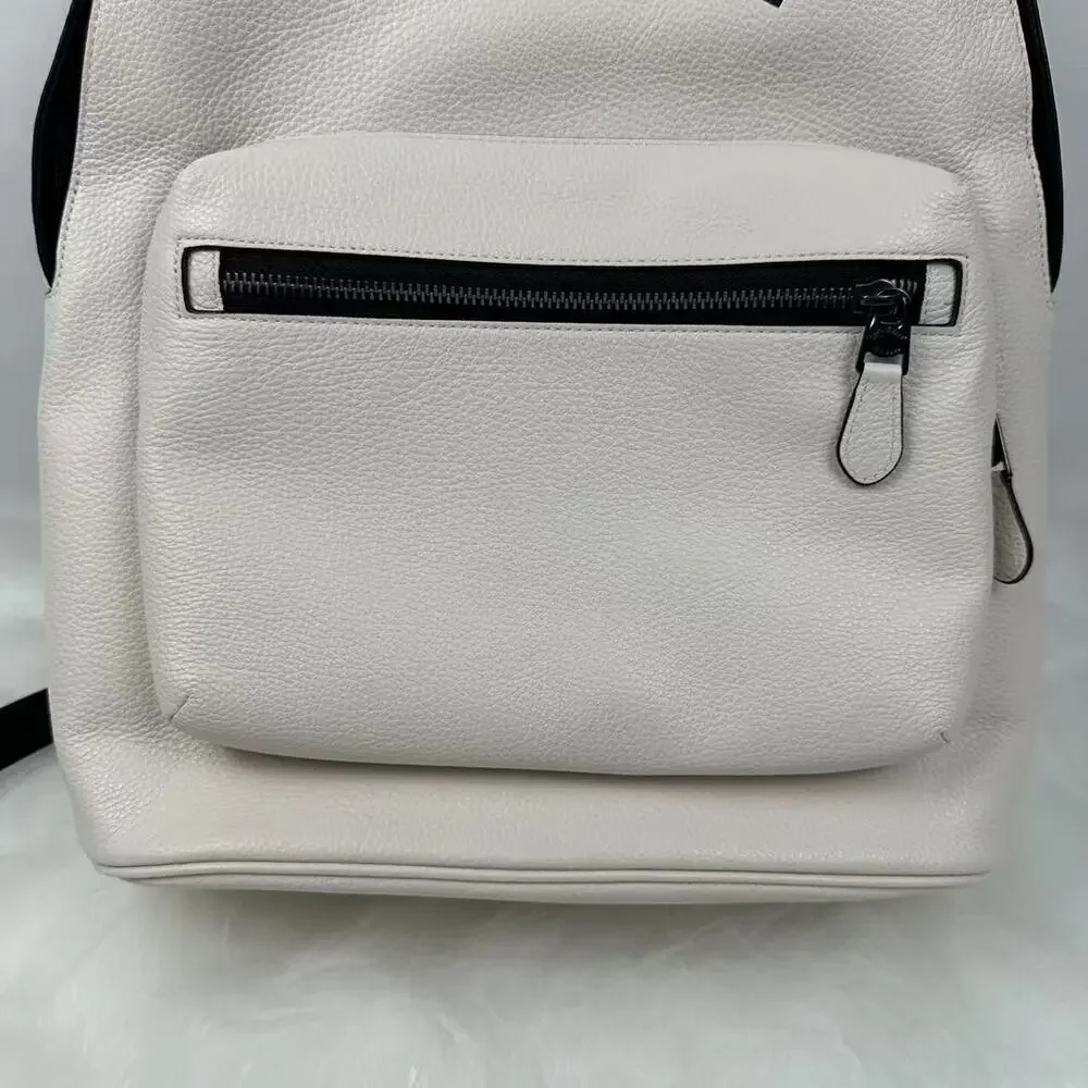 Coach West Backpack With Varsity Motif CAK14 In Leather Gunmetal/Chalk NWT